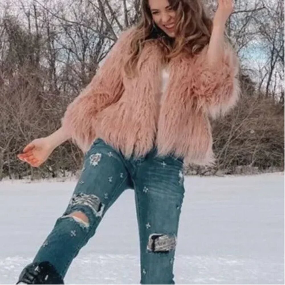 Theory Elstana Cody Faux Fur Crop Jacket in Pink Small